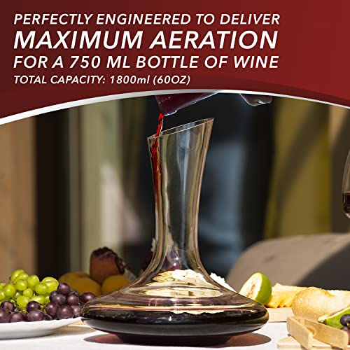 Le Chateau Wine Decanter - Hand Blown Lead-free Crystal Glass Wine Decanters and Carafes - Full Bottle (750ml) Wine Pitcher Aerates Wine for Maximum Aroma and Taste - Large Decanter Wine Aerator