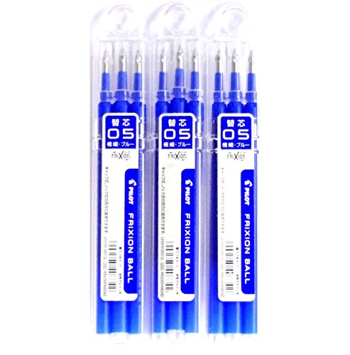 Pilot Frixion Gel Ink Pen Refill 05, Blue(LFBKRF30EF3L), 0.5mm, 3 Refills X 3 Pack/total 9 Refills (Japan Import) [Komainu-Dou Original Package] by Pilot