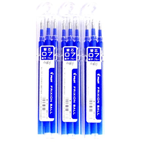 Pilot Frixion Gel Ink Pen Refill 07, Blue(LFBKRF30F3L), 0.7mm, 3 Refills X 3 Pack/total 9 Refills