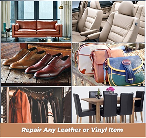 Leather and Vinyl Repair Kit - Furniture, Couch, Car Seats, Sofa, Jacket, Purse, Belt, Shoes | Genuine, Italian, Bonded, Bycast, PU, Pleather |No Heat Required | Repair & Restore