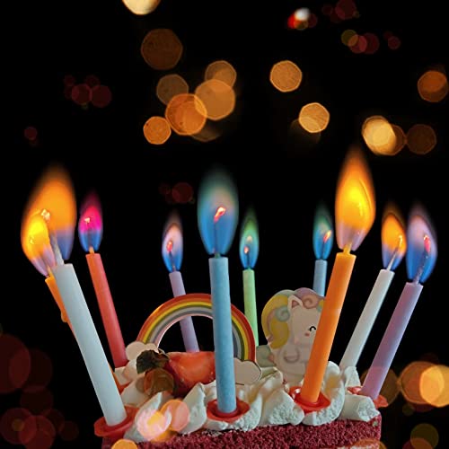 Angel Flames Birthday Cake Candles Happy Birthday Candles with Colored Flames (12pcs per Box, Holders Included) (12, Medium)