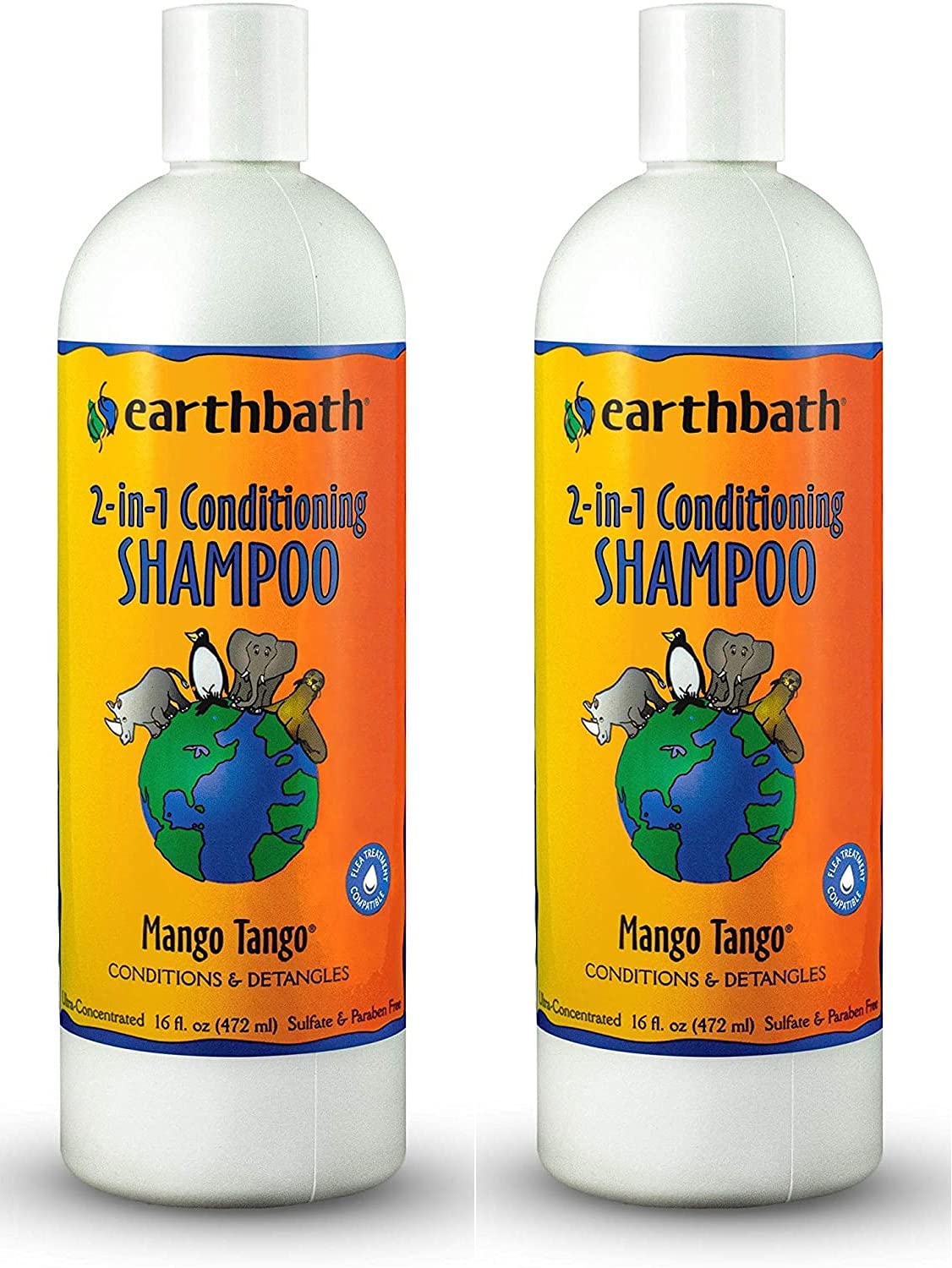 earthbath 2-in-1 Conditioning Shampoo for Pets, – Dog Shampoo and Conditioner, Conditions & Detangles, Made in USA – Mango Tango, 16oz (Pack of 2)
