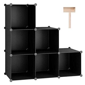 c&ahome cube storage organizer, 6-cube shelves units, closet cabinet, diy plastic modular book shelf, ideal for bedroom, living room, office, 36.6" l x 12.4" w x 36.6" h black shs3506a