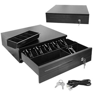 partysaving 16" black open cash register drawer for point of sale (pos) system, 6 bills and 4 movable coin trays with key lock, heavy duty, apl1304