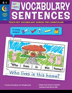 creative teaching press cut & paste vocabulary sentences pre-k - 1st grade activity workbook (sight word recognition) (2216)