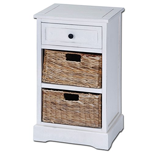 Urban Designs, White Malibu 3-Drawer Night Stand with Wicker Baskets