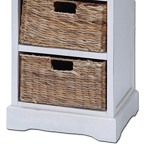 Urban Designs, White Malibu 3-Drawer Night Stand with Wicker Baskets