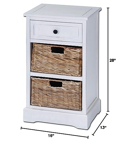 Urban Designs, White Malibu 3-Drawer Night Stand with Wicker Baskets