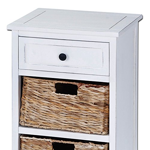 Urban Designs, White Malibu 3-Drawer Night Stand with Wicker Baskets