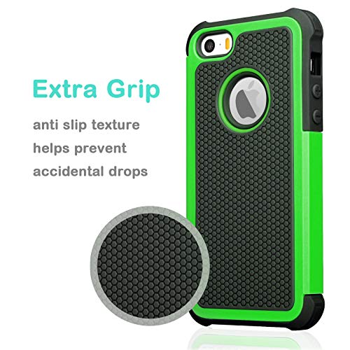 Jeylly iPhone SE Case (1st gen - 2016), iPhone 5S Cover, Shock Absorbing Hard Plastic Outer + Rubber Silicone Inner Scratch Defender Bumper Rugged Hard Case Cover for Apple iPhone SE/5S - Green