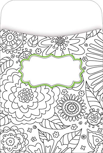 BARKER CREEK Peel & Stick Library Pockets, Color Me in My Garden, 3 Designs, Great for Holding Library, Index, and Flash Cards, Hall Passes, Recipes, and More! 3-1/2" x 5-1/8", 30 per Pkg (1243)