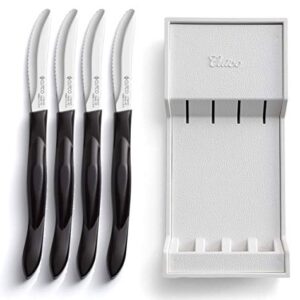 Cutco Table Knives Set of Four with Tray, Four of Cutcos Knife in a Dishwasher-safe Tray, 8.4 Inch Long, 3.4 Inch Double-D Serrated Edge Blades with 5 Inch Classic Brown Handles