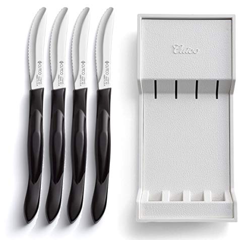 Cutco Table Knives Set of Four with Tray, Four of Cutcos Knife in a Dishwasher-safe Tray, 8.4 Inch Long, 3.4 Inch Double-D Serrated Edge Blades with 5 Inch Classic Brown Handles