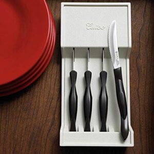 Cutco Table Knives Set of Four with Tray, Four of Cutcos Knife in a Dishwasher-safe Tray, 8.4 Inch Long, 3.4 Inch Double-D Serrated Edge Blades with 5 Inch Classic Brown Handles