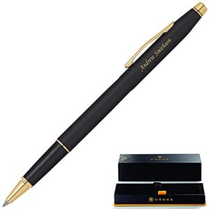 dayspring pens cross rollerball pen | engraved/personalized cross classic century black rollerball pen with gold trim at0085-110. custom laser engraving of your personalized gift recipient's name