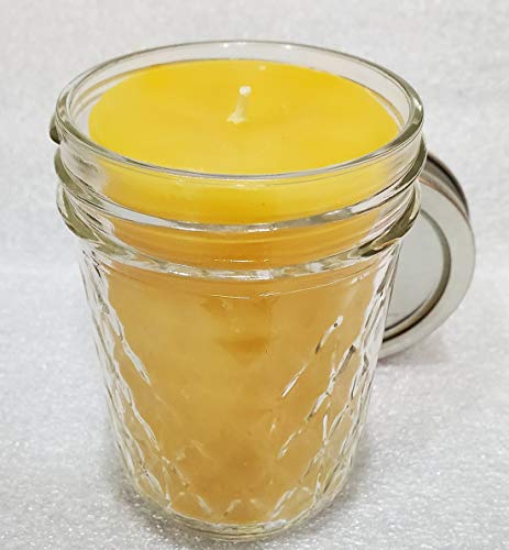 One Bees Wax Jar Candle Burns up to 40-45 Hours. 100% Pure Local Michigan Beeswax- 8oz jar Hypoallergenic Candle