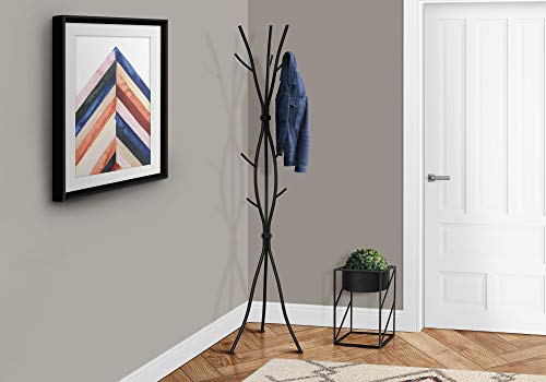 Monarch Specialties Coat Rack - Coat Tree with 8 Hooks, Hammered Metal 74" H (Black)