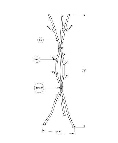 Monarch Specialties Coat Rack - Coat Tree with 8 Hooks, Hammered Metal 74" H (Black)