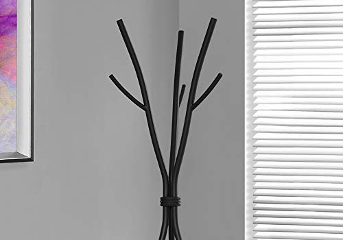 Monarch Specialties Coat Rack - Coat Tree with 8 Hooks, Hammered Metal 74" H (Black)