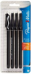 papermate erasermate medium point (1.0 mm) black erasable ballpoint pens (pack of 12 pens)