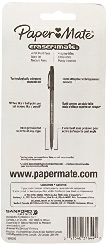 Papermate Erasermate Medium Point (1.0 mm) Black Erasable Ballpoint Pens (Pack of 12 Pens)