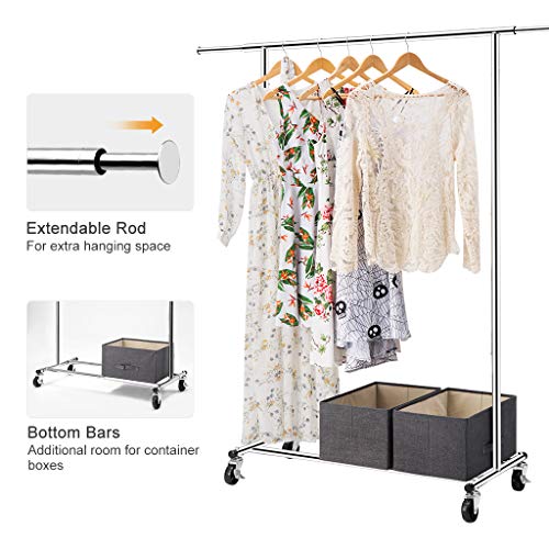 LANGRIA Heavy Duty Garment Rack Commercial Grade Adjustable Clothing Rack Supreme Rolling Rack Steel Adjustable Clothes Rack, Chrome Finish