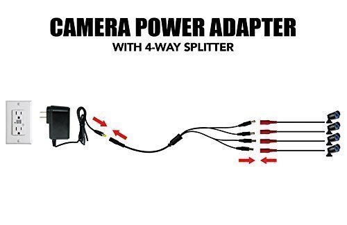 EWETON Security Camera Power Adapter 12V 2.5A 100V-240V AC to DC 2.1x5.5mm w/ 4-Way Power Splitter Cable LED Power Adapter Transformers-Fits Analog/AHD DVR/Camera, RGB LED, Strip Lights