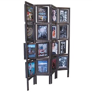 Proman Products Oscar II Scenic 4 Panel Folding Screen Room Divider FS16773 with 16 Picture Frames Display 32 Pictures, Paulownia Wood, Smoked Brown Finish, 54" W x 1" D x 67" H (Max Extends)