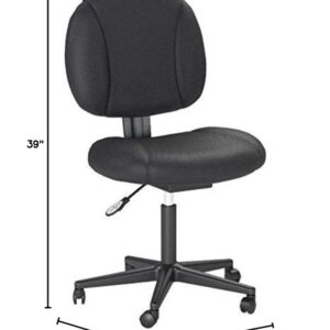 OFM ESS Collection Upholstered Armless Swivel Task Chair, 22.75in. D x 24.50in. W x 34in. - 39in. H, Black