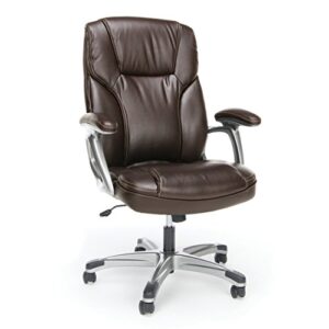 essentials high-back leather executive office/computer chair with arms - ergonomic swivel chair (ess-6030-brn)