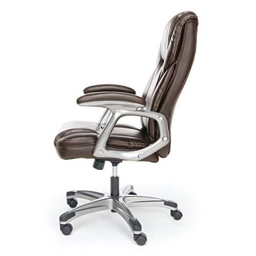 Essentials High-Back Leather Executive Office/Computer Chair with Arms - Ergonomic Swivel Chair (ESS-6030-BRN)