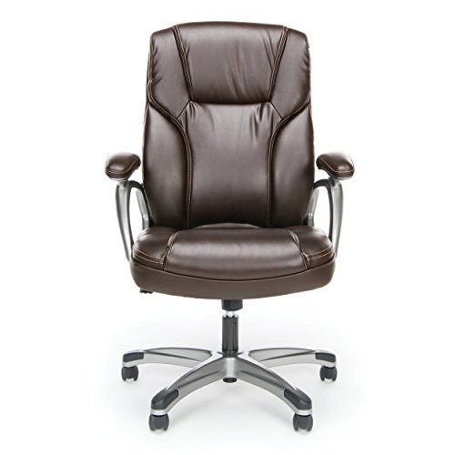 Essentials High-Back Leather Executive Office/Computer Chair with Arms - Ergonomic Swivel Chair (ESS-6030-BRN)