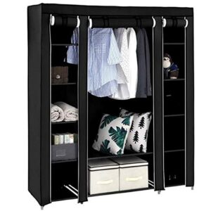soso-bantian1989 metal frame portable closets fabric wardrobe, clothing cabinet storage organizer with dustproof cover (black)