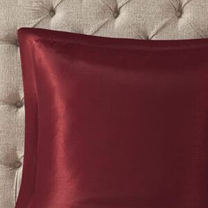 Madison Park Essentials Jelena Room in A Bag Faux Silk Comforter Classic Luxe All Season Down Alternative Bedding, Matching Bedskirt, Curtains, Decorative Pillows, Queen(90"x90"), Red 24 Piece