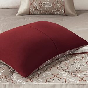 Madison Park Essentials Jelena Room in A Bag Faux Silk Comforter Classic Luxe All Season Down Alternative Bedding, Matching Bedskirt, Curtains, Decorative Pillows, Queen(90"x90"), Red 24 Piece