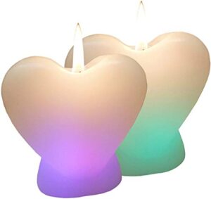 heart shaped candles - 2 pack heart desgin valentine gift wax candle with built in heat sensor that changes color as they burn. great gift for christmas, valentine, birthday, or party decor.
