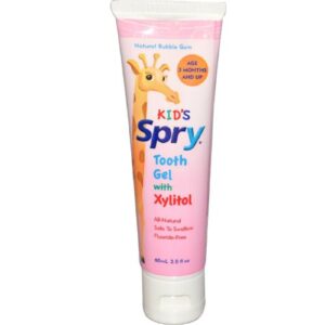 spry all natural kids fluoride free toothpaste tooth gel with xylitol, age 3 months and up kids toothpaste, bubble gum 2 fl oz (pack of 2)