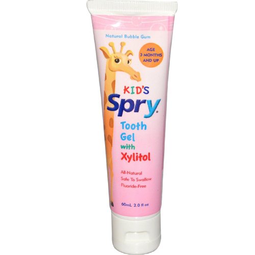 Spry All Natural Kids Fluoride Free Toothpaste Tooth Gel with Xylitol, Age 3 Months and Up Kids Toothpaste, Bubble Gum 2 Fl Oz (Pack of 2)