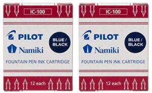 pilot namiki ic100 fountain pen ink cartridge, blue/black, 12 cartridges per pack (pack os 2)