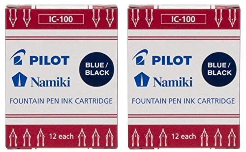 Pilot Namiki IC100 Fountain Pen Ink Cartridge, Blue/Black, 12 Cartridges per Pack (Pack os 2)