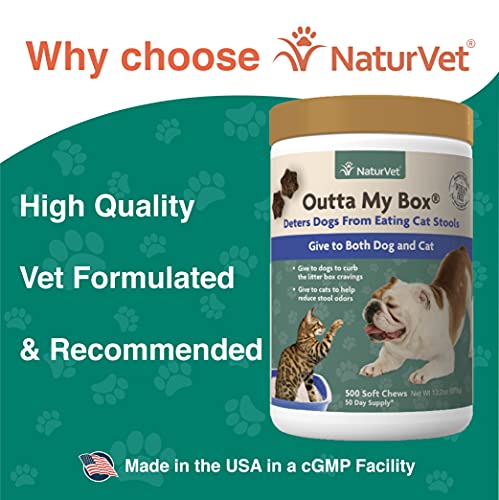 NaturVet – Outta My Box – 500 Soft Chews – Deters Dogs from Eating Cat Stools – Reduces Cat Stool Odors – For Dogs & Cats – 50 Day Supply