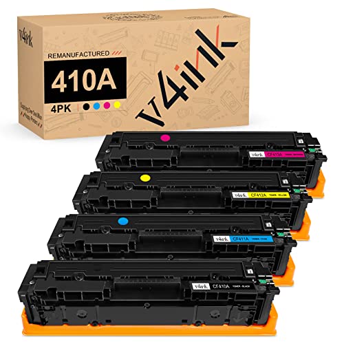 v4ink Remanufactured 410A Toner Cartridge Replacement for HP 410A 410X CF410A CF411A CF412A CF413A Toner Set for HP Color Pro M452dn M452dw M452nw MFP M477fnw M477fdw M477fdn M377dw Printer, 4-Pack