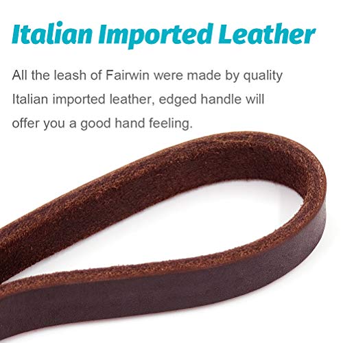 FAIRWIN Braided Leather Dog Training Leash 6 Foot - 5.6 Foot Military Grade Heavy Duty Dog Leash for Large Medium Small Dogs (M:5/8" x5.6ft, Brown) 004