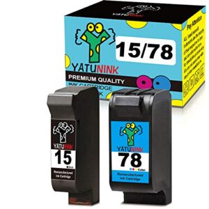 yatunink remanufactured ink cartridges replacement for hp 15 78 ink hp 15 and hp 78 c6615d c6578a (1 black + 1 color, 2 pack)