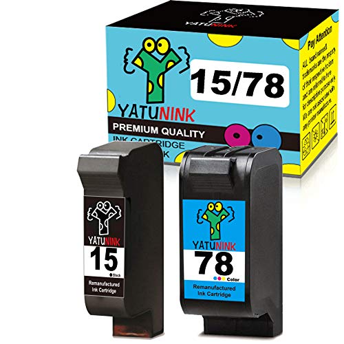 YATUNINK Remanufactured Ink Cartridges Replacement for HP 15 78 Ink HP 15 and HP 78 C6615D C6578A (1 Black + 1 Color, 2 Pack)