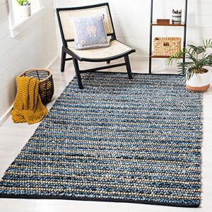safavieh cape cod collection area rug - 5' x 8', blue & natural, handmade flat weave braided jute & cotton, ideal for high traffic areas in living room, bedroom (cap363a)