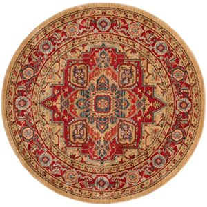 safavieh mahal collection 9' round red natural mah698a traditional oriental non-shedding dining room entryway foyer living room bedroom area rug