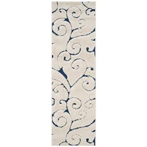 safavieh florida shag collection runner rug - 2'3" x 7', cream & blue, scroll design, non-shedding & easy care, 1.2-inch thick ideal for high traffic areas in living room, bedroom (sg455-1165)