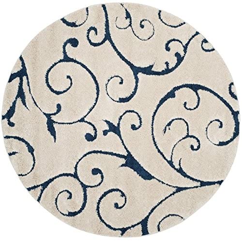 SAFAVIEH Florida Shag Collection Runner Rug - 2'3" x 7', Cream & Blue, Scroll Design, Non-Shedding & Easy Care, 1.2-inch Thick Ideal for High Traffic Areas in Living Room, Bedroom (SG455-1165)