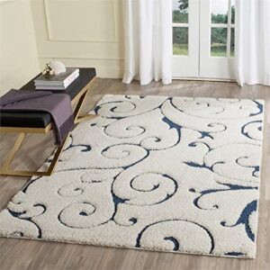 SAFAVIEH Florida Shag Collection Runner Rug - 2'3" x 7', Cream & Blue, Scroll Design, Non-Shedding & Easy Care, 1.2-inch Thick Ideal for High Traffic Areas in Living Room, Bedroom (SG455-1165)